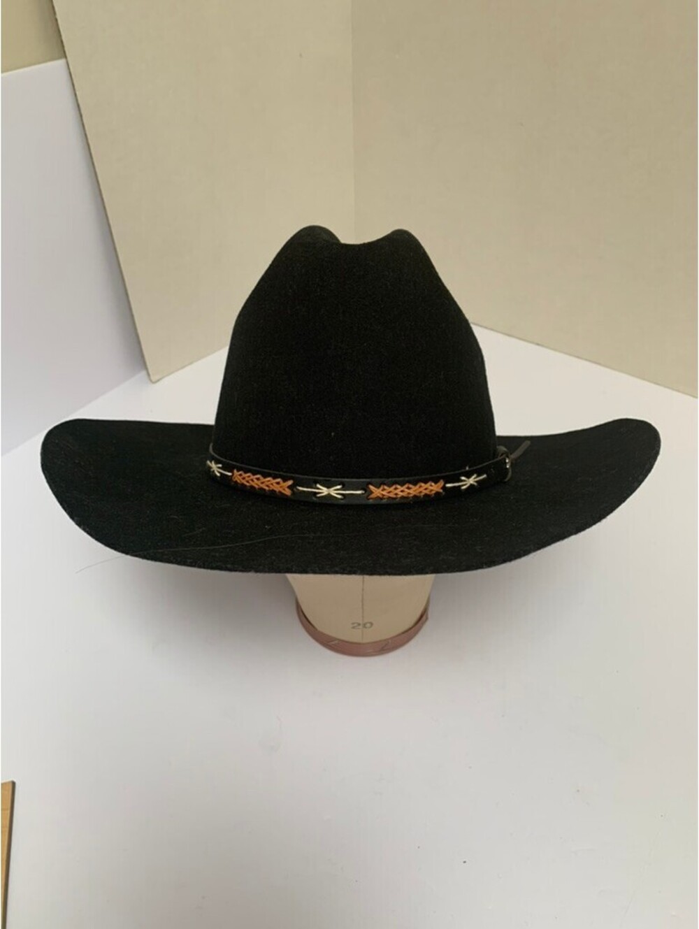 Bailey Western Hickok Black Wool Felt Cowboy Hat Leather Headband Size 7.25